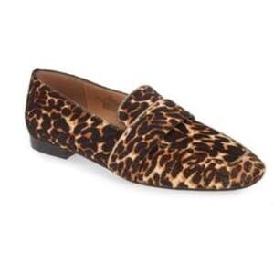 NWT Halogen Lucy flat black tan brown mules loafers shoes leopard print size 6